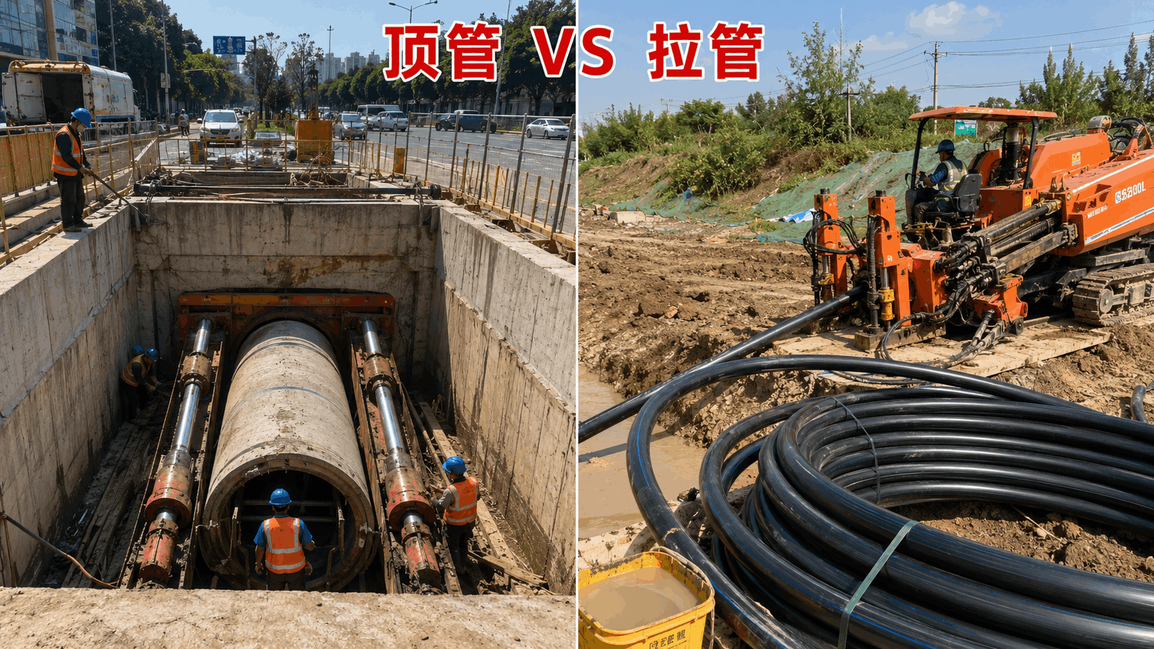 顶管和拉管的区别_非开挖施工现场对比_通豪建筑